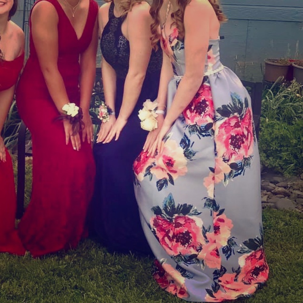 Blue floral prom dress